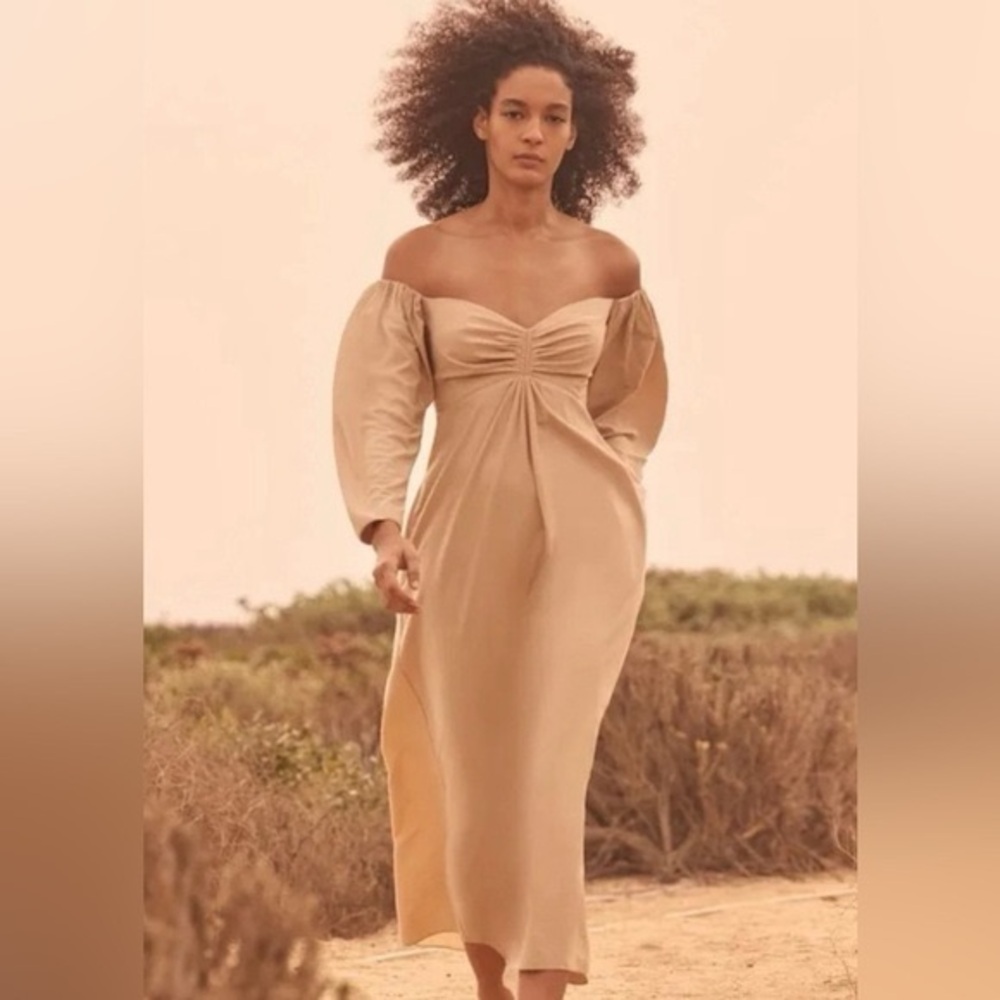 A.L.C Calley Long Sleeve Off The Shoulder Maxi Dress 0 Beige Italian Fabric NWT